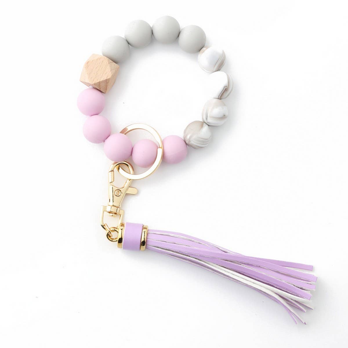 Tassel Wood & Silicone Bead Bracelet Keychain