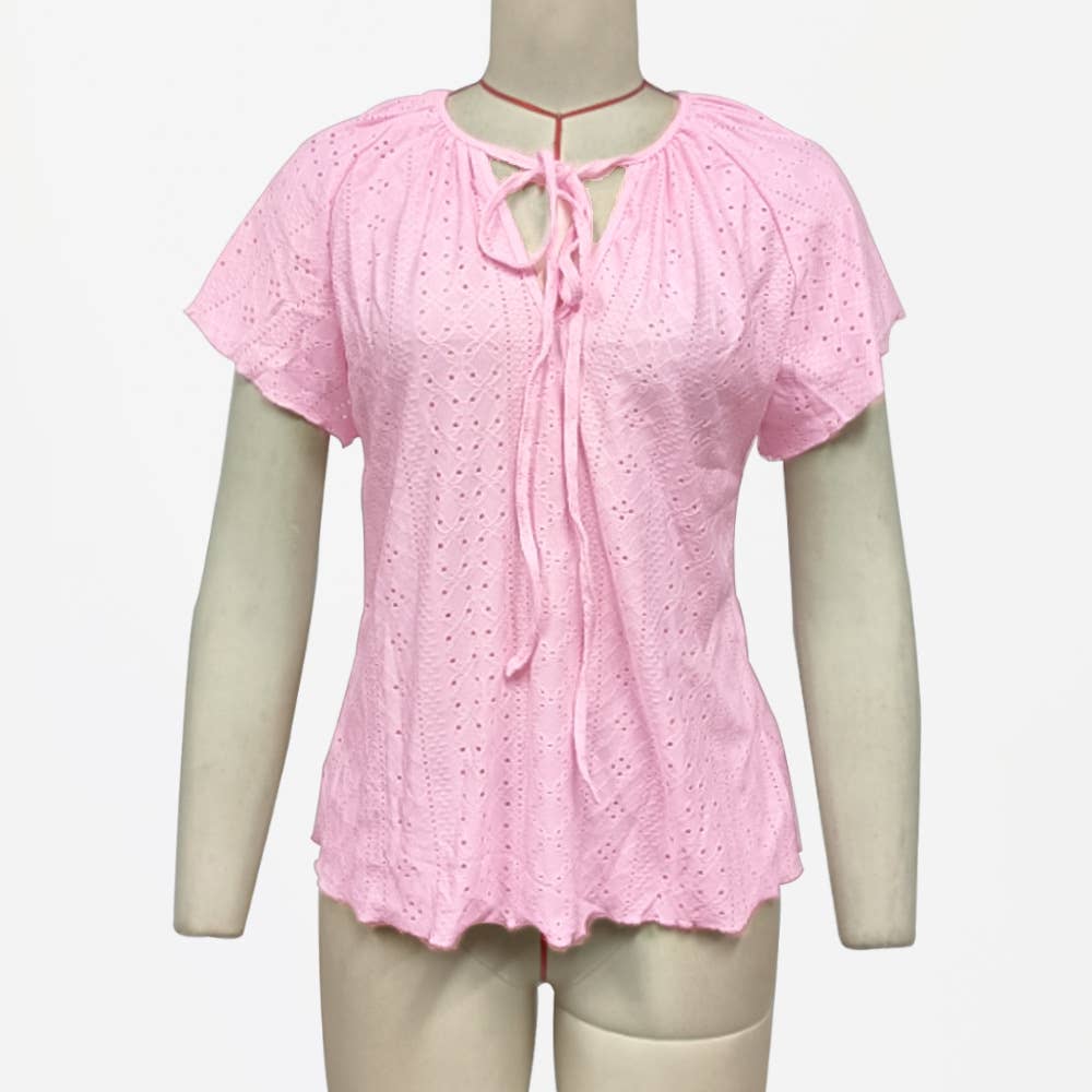 Solid color flying sleeve round neck T-shirt