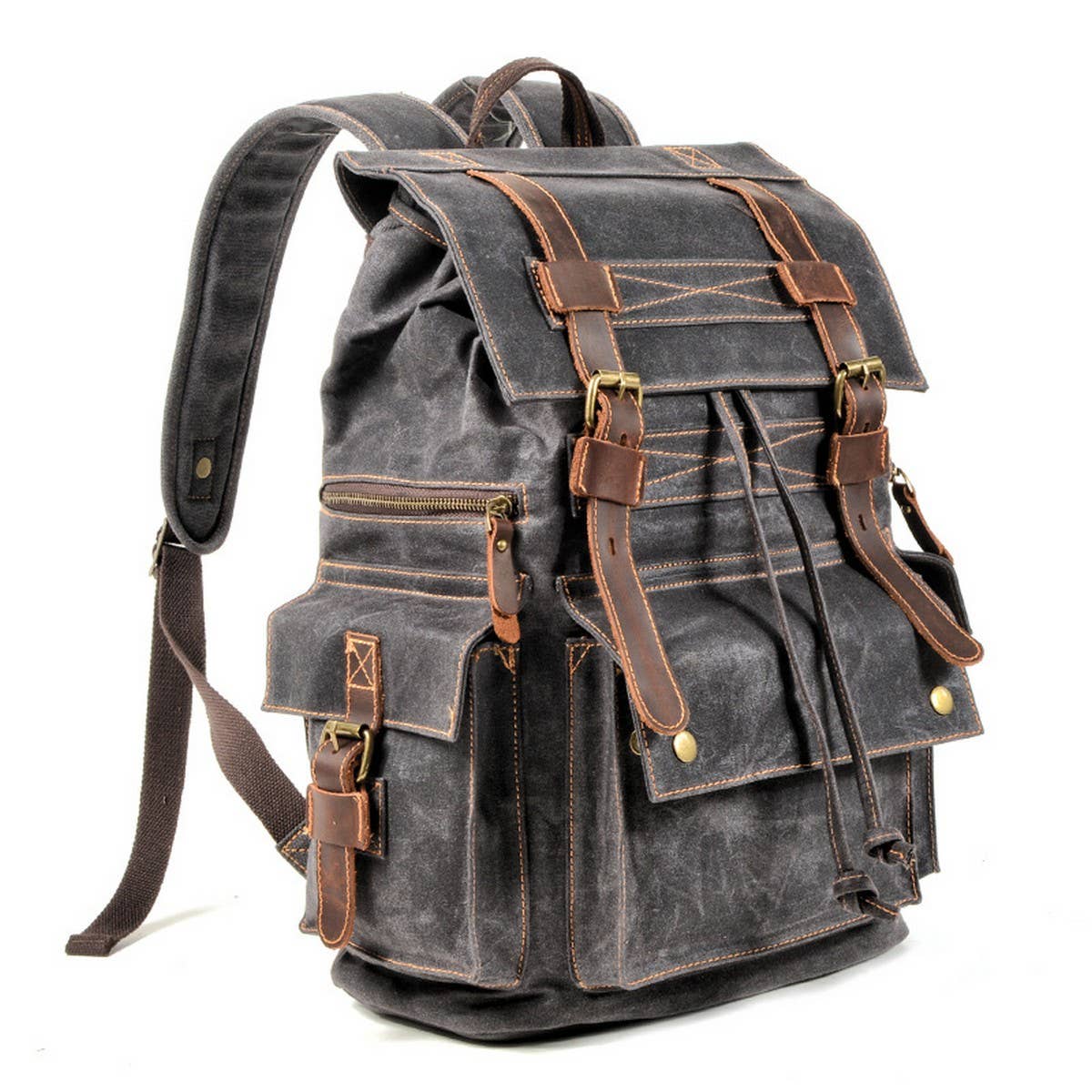 Vintage Waxed Canvas Leather Hiking Backpack_CWAB5520