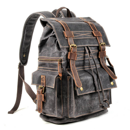 Vintage Waxed Canvas Leather Hiking Backpack_CWAB5520