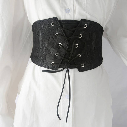 WOMEN LACE AND LEATHER ELASTIC WAIST BELT_CWABE0317