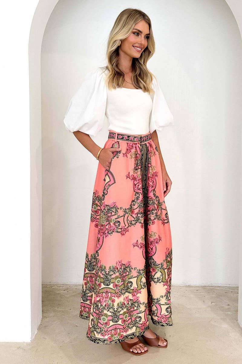 CWBLS0536_BOHEMIAN HIGH WAIST PRINTED MAXI SKIRT