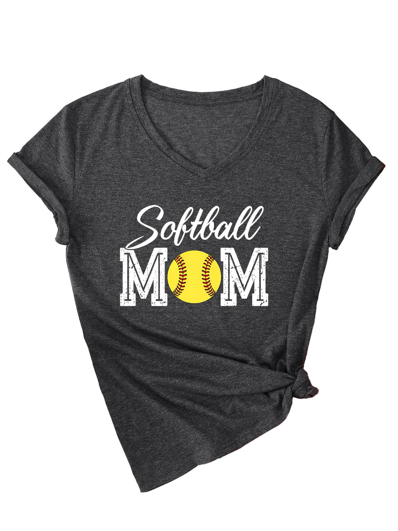 Trendy softball momV neck short-sleeved T-shirt