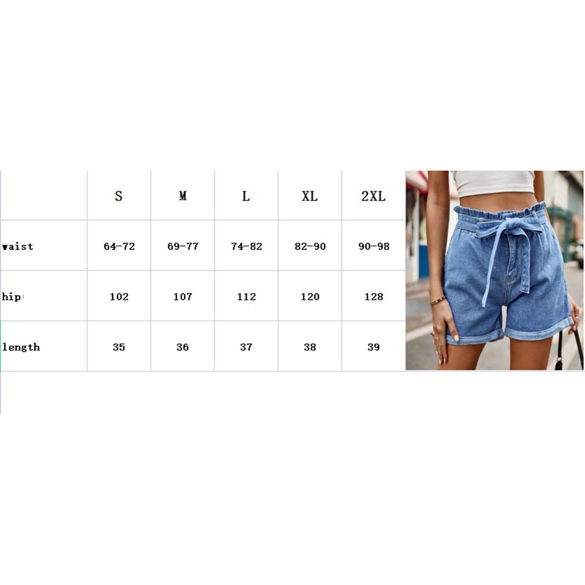 HIGH WAISTE BOW TIE DENIM SHORTS WITH ELASTIC WAIST