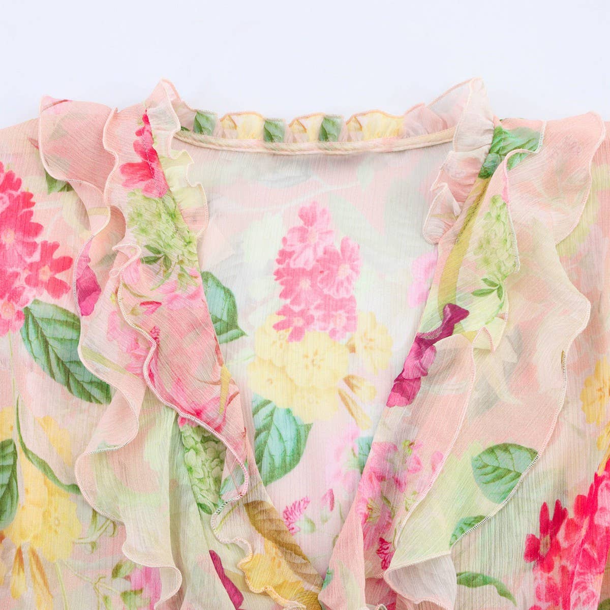 Floral Print Layered Long Sleeve Blouse