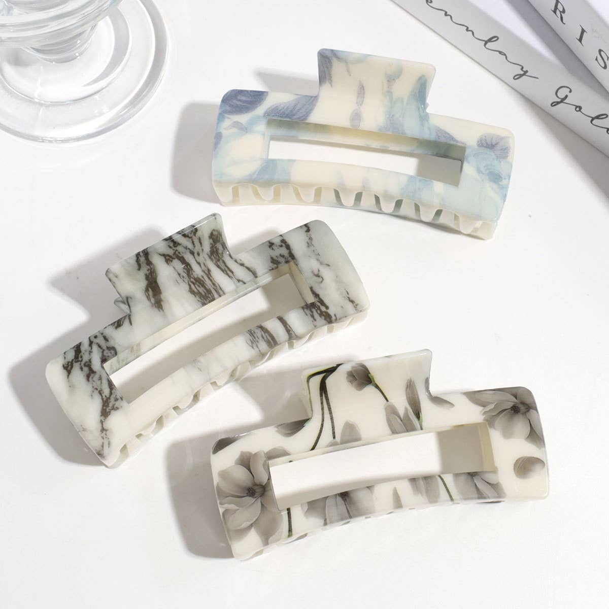 Ink Flower Cutout Hair Claw - Elegant Daily Style