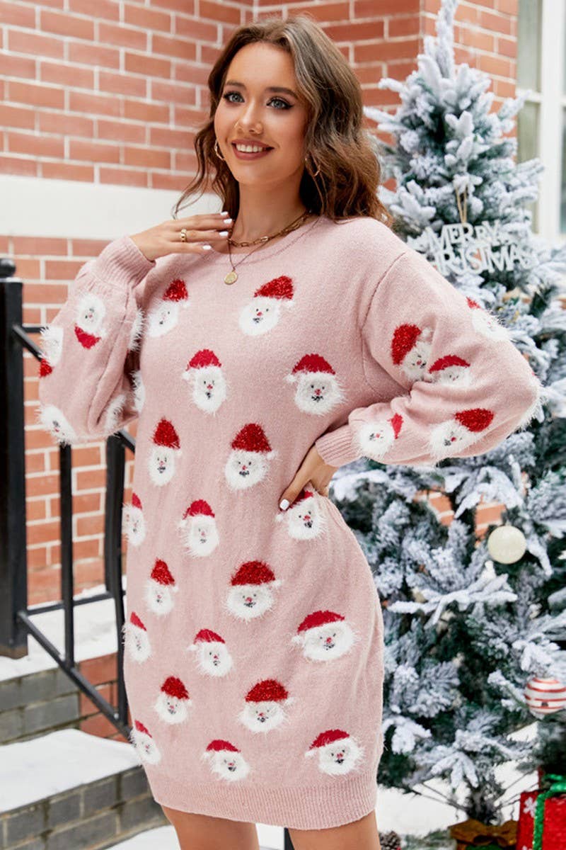 CWDSD4931_CHRISTMAS SANTA HEAD SWEATER DRESS