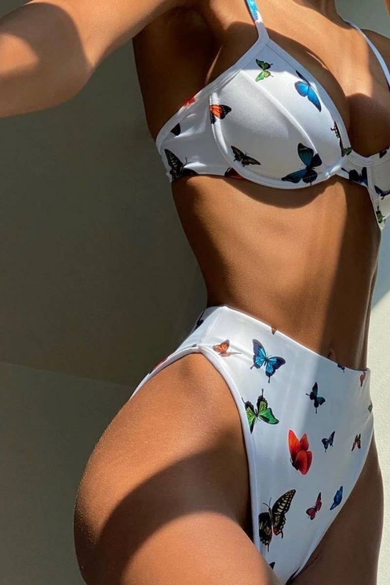CWMW0846_BUTTERFLY PRINT HIGH WAIST TWO-PIECE SWIMSUIT