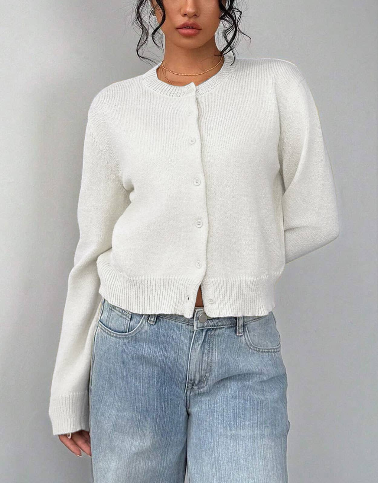 Thin,round-neck,single-breasted short cardigan