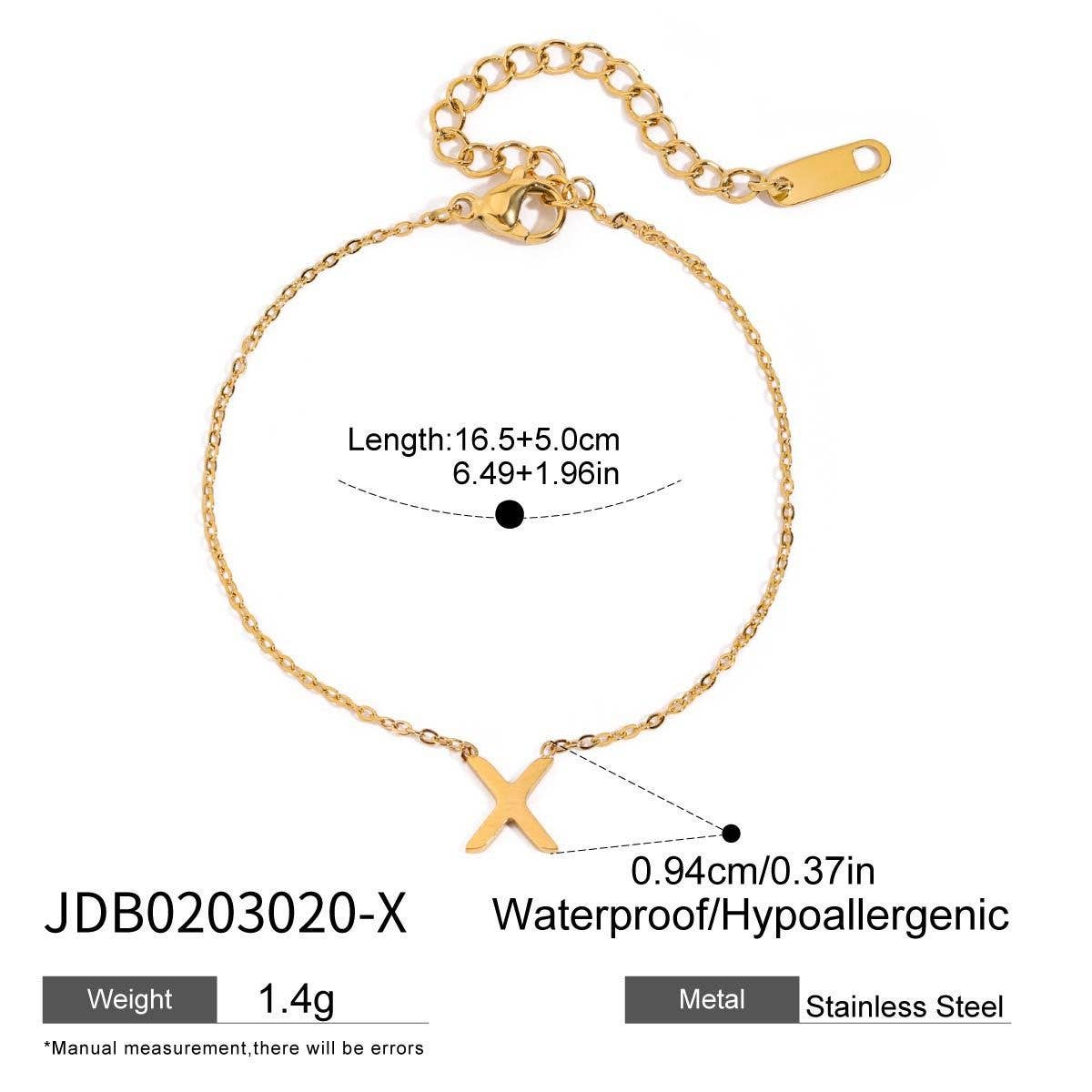 18K Gold Titanium Letter Necklace & Bracelet Set_CWAJE4743