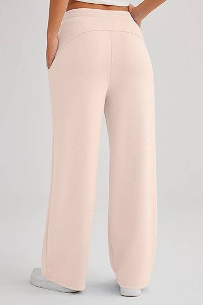 CWBLP0703_SOLID COLOR CASUAL LACE-UP WIDE-LEG SWEATPANTS