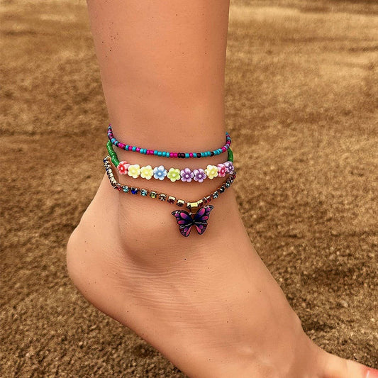 Boho Butterfly & Flower Anklet Set ??Handmade_CWMM6358