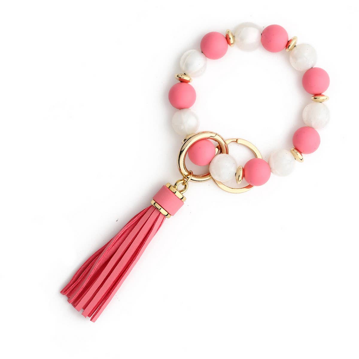 Silicone Bead Bracelet Keychain with Tassel_CWAB5026