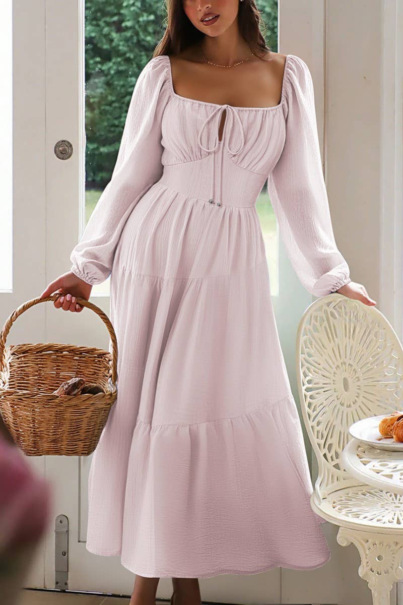 CWDMD01183_LONG SLEEVE SQUARE NECK CASUAL VACATION DRESS