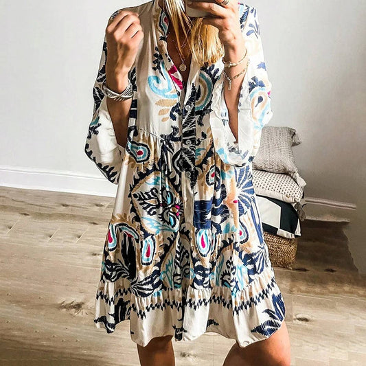 HOLIDAY STYLE LOOSE CASUAL FLORAL DRESS