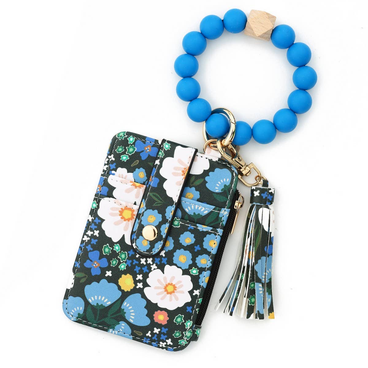 Printed Leather Card Holder with Beaded Bracelet_CWAB4932