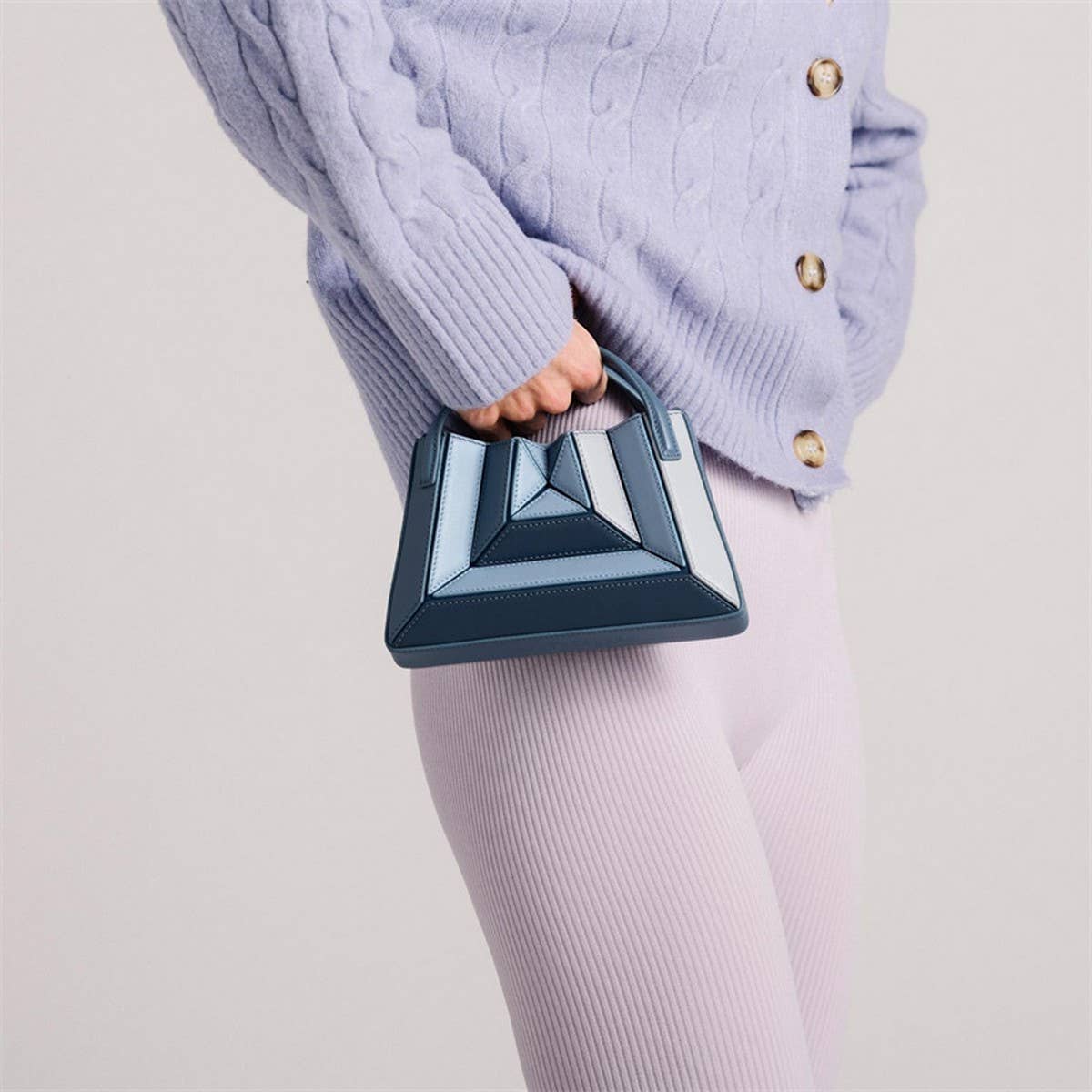 TRIANGULAR FOLDIN BAG MULTI-COLOR STITCHING HANDBAG_CWAB1939