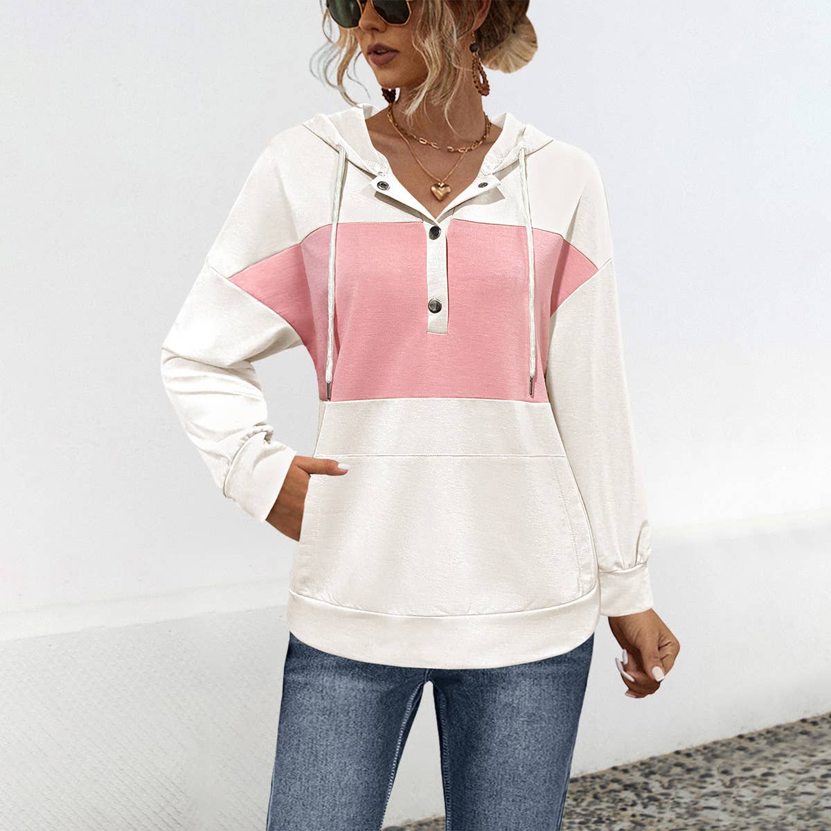 Fashion hooded patchwork color casual hoodie