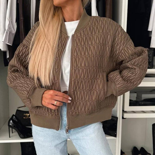 EMBROIDERED SHORT ZIPPER JACKET QUILTED JACKET