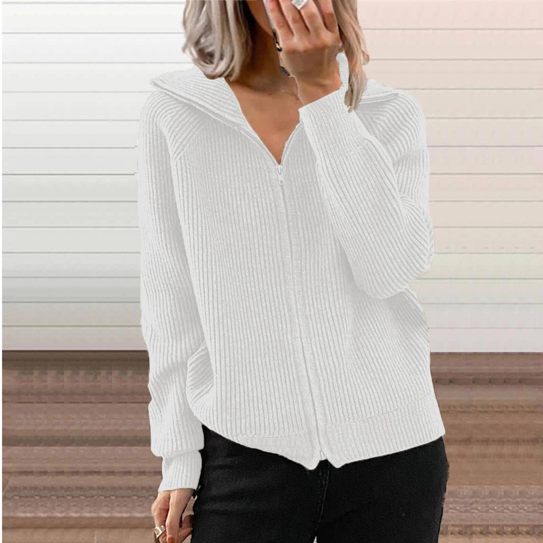 Striped casual loose knitted zipper cardigan
