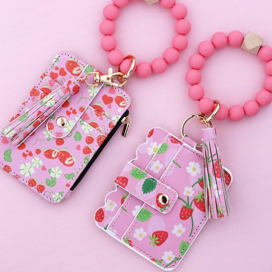 Printed Card Wallet with Beaded Bracelet Keychain_CWAB4945