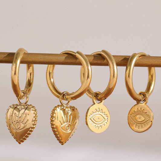 Stainless Steel Evil Eye Drop Earrings 18K Gold_CWAJE5026