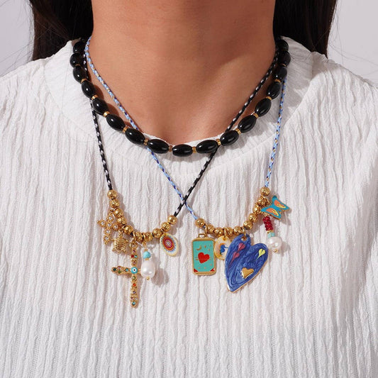 Zircon Cross Tarot Necklace with Natural Stone_CWMM7523