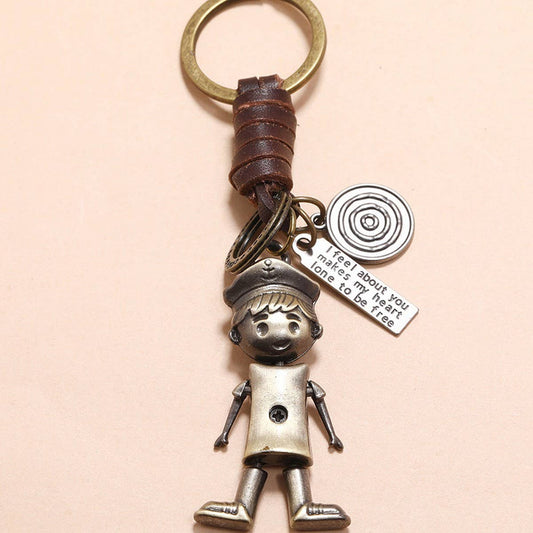 VINTAGE HAND-WOVEN ROBOT COWHIDE KEYCHAIN