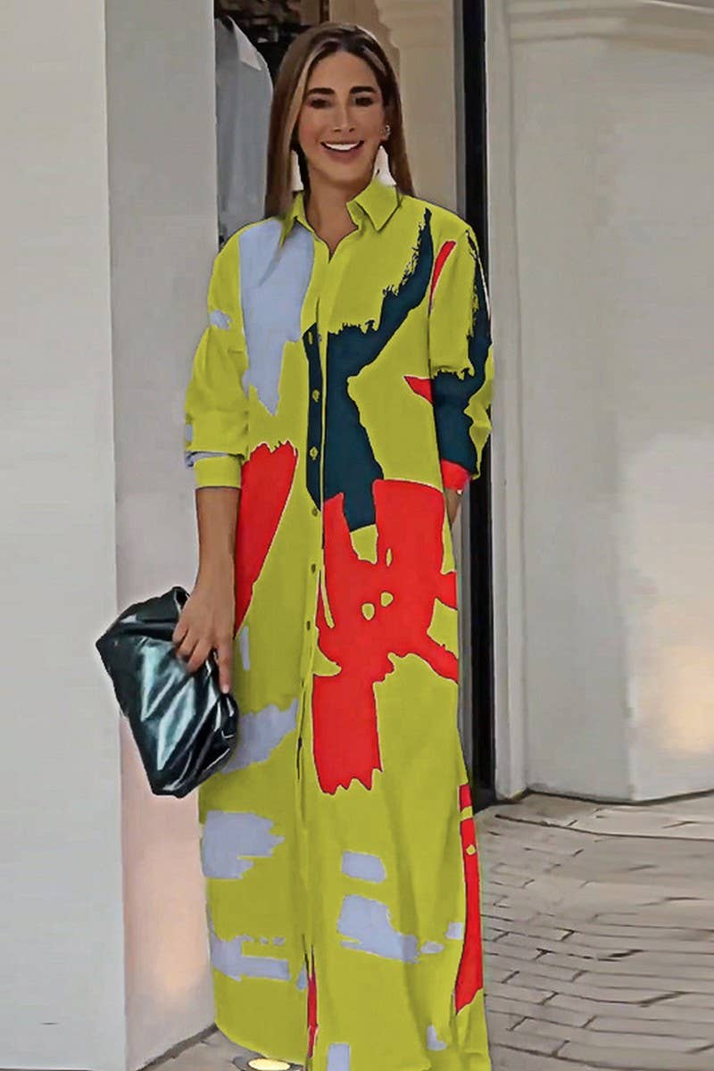 WOMEN COLLARED MARBLE PRINT COZY SHIRTS DRESS_CWDMD0719