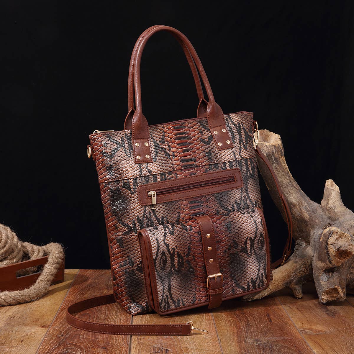 WOMEN TOTE SNAKE PRINT SHOULDER HANDBAG_CWAB2594