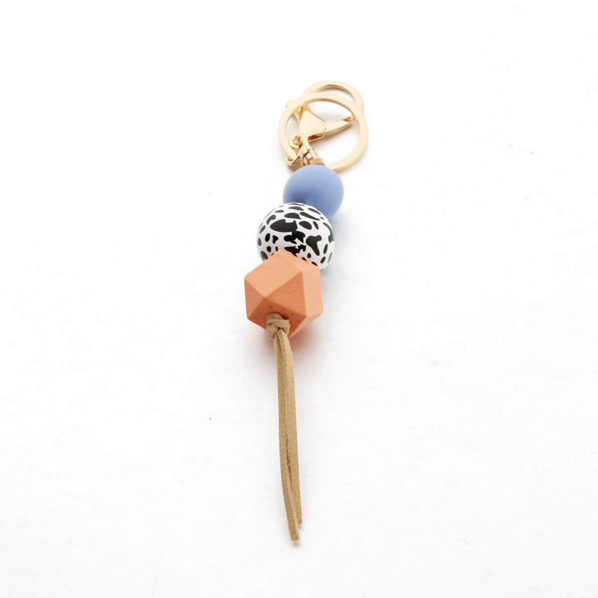 Leopard Wood Bead Keychain with Mini Tassel