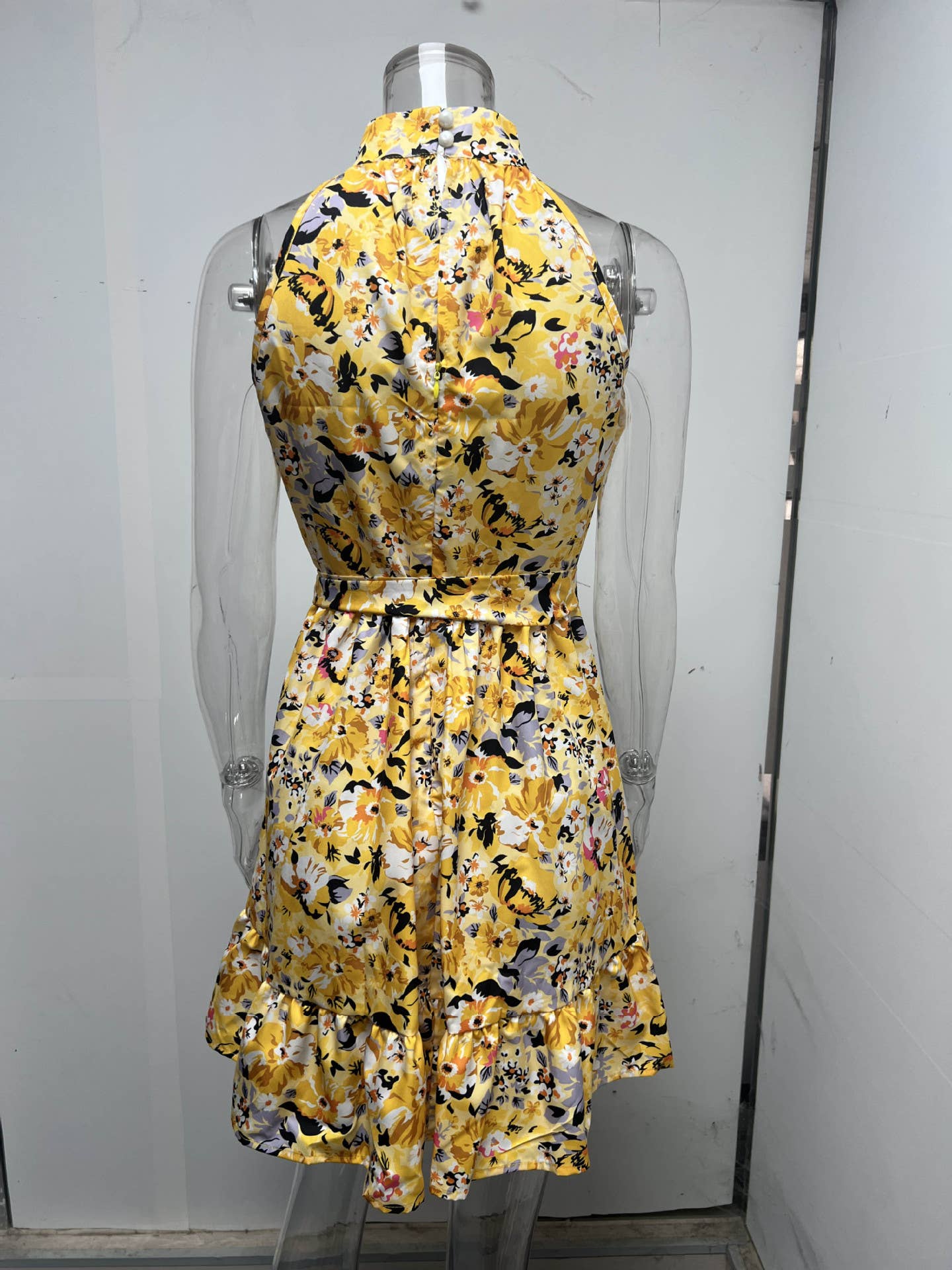 Temperament lace-up flouncy floral dress