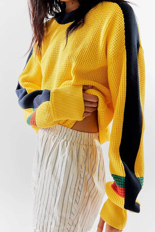 Patchwork Y2K Street Style Crew Neck Knit Sweater