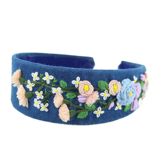 Handcrafted Indigo Dye Headband, Vine Embroidery