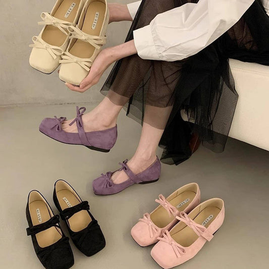 Pink Ballet Flats with Bow, Platform Mary Jane_CWSHF0147