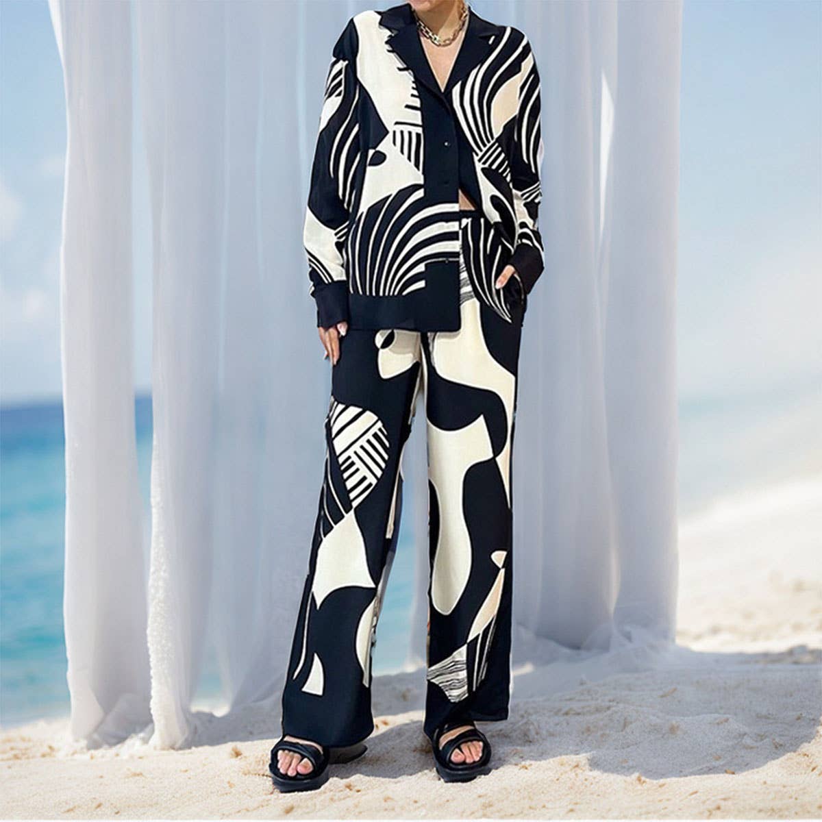 TEMPERAMENT TREND LAZY PRINTED SHIRT FASHION SUIT