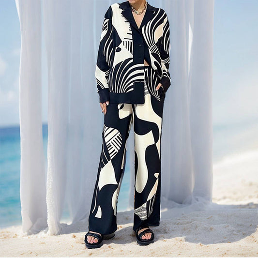 TEMPERAMENT TREND LAZY PRINTED SHIRT FASHION SUIT