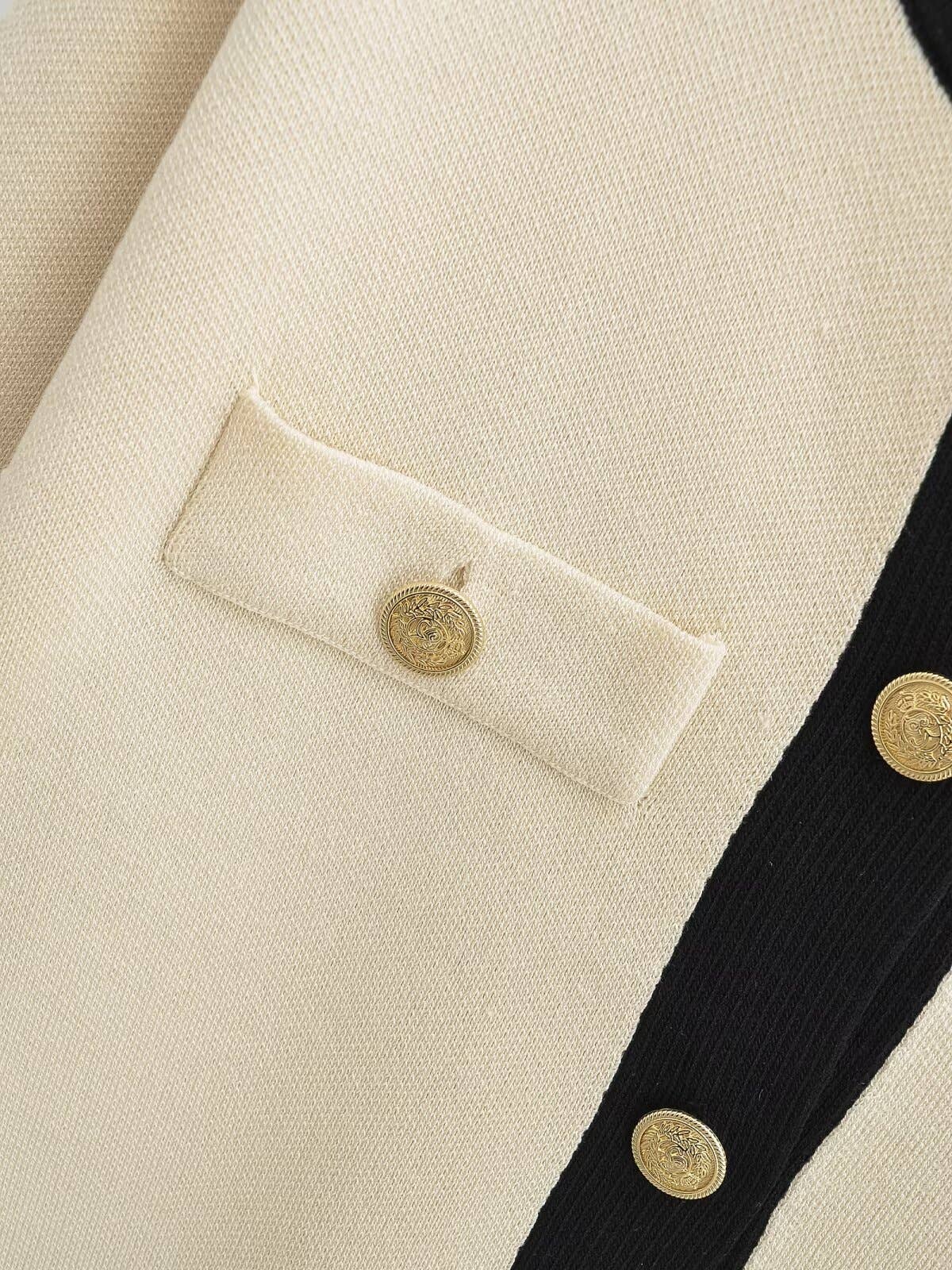 STYLISH LOOSE GOLD BREASTED CASUAL KNIT CARDIGAN