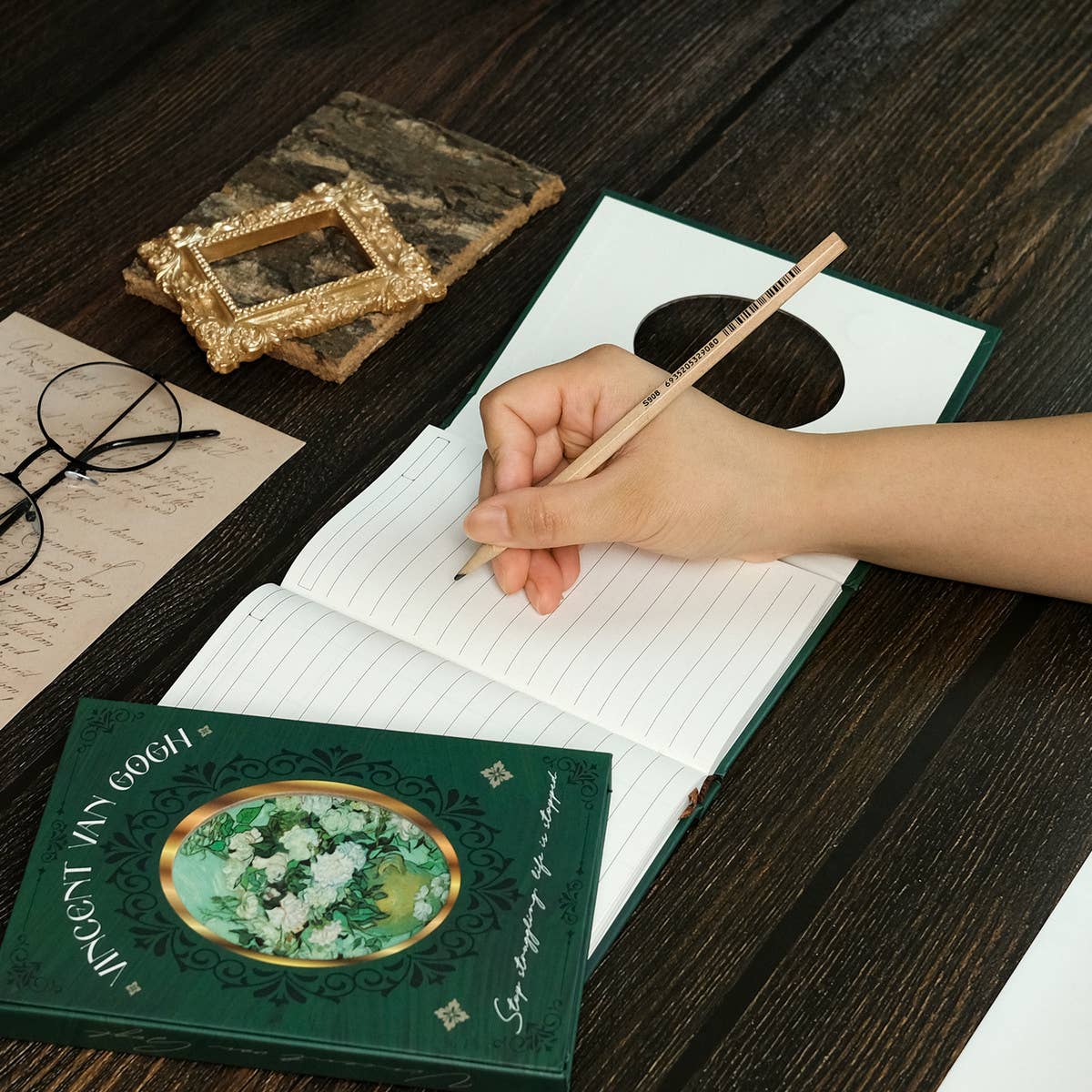 GREEN RETRO ROSE THICK NOTEBOOK