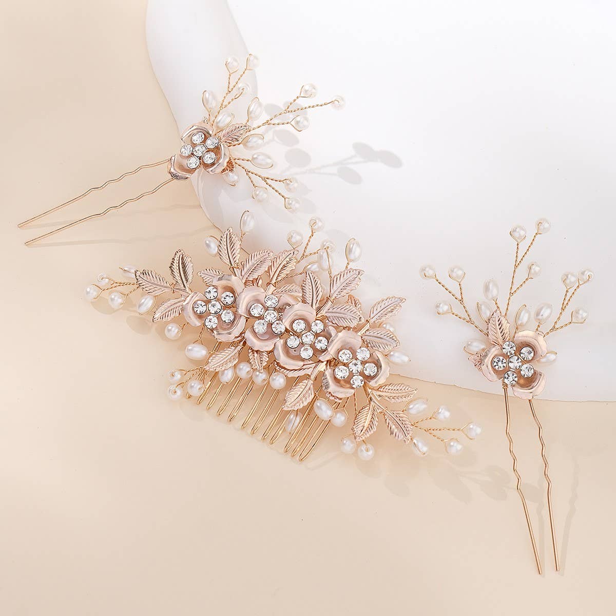 FLOWERS, LEAVES, PEARLS, BRIDAL HAIR ACCESSORIES