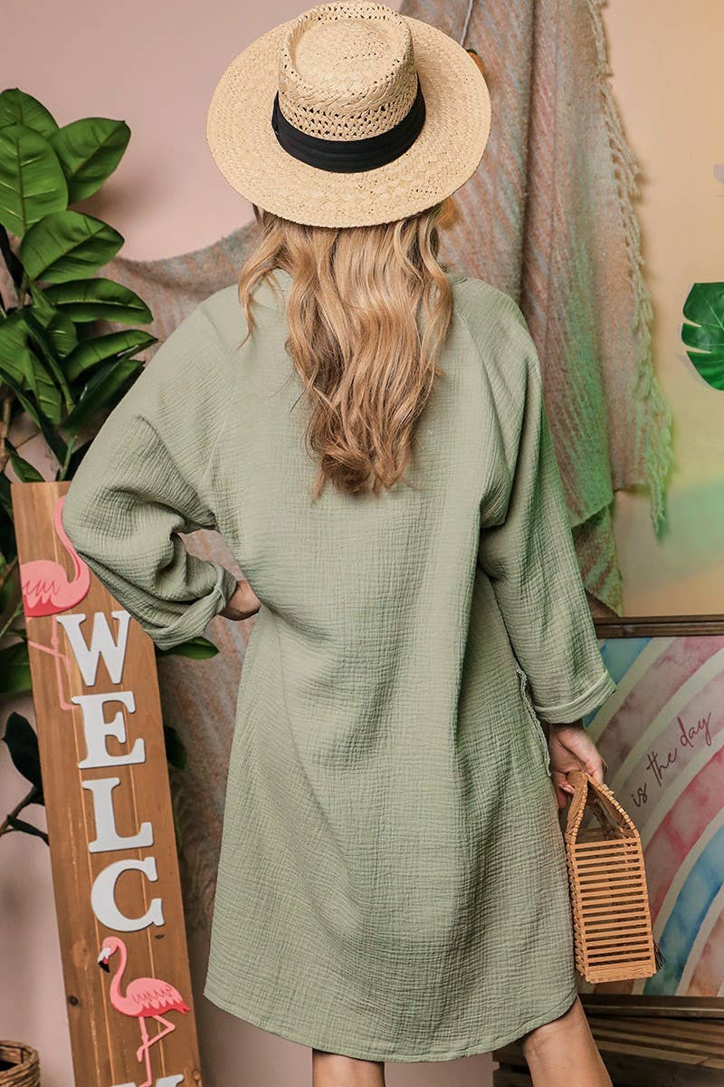 CWDSD10417_BUTTON DOWN DRESS WITH SIDE POCKET