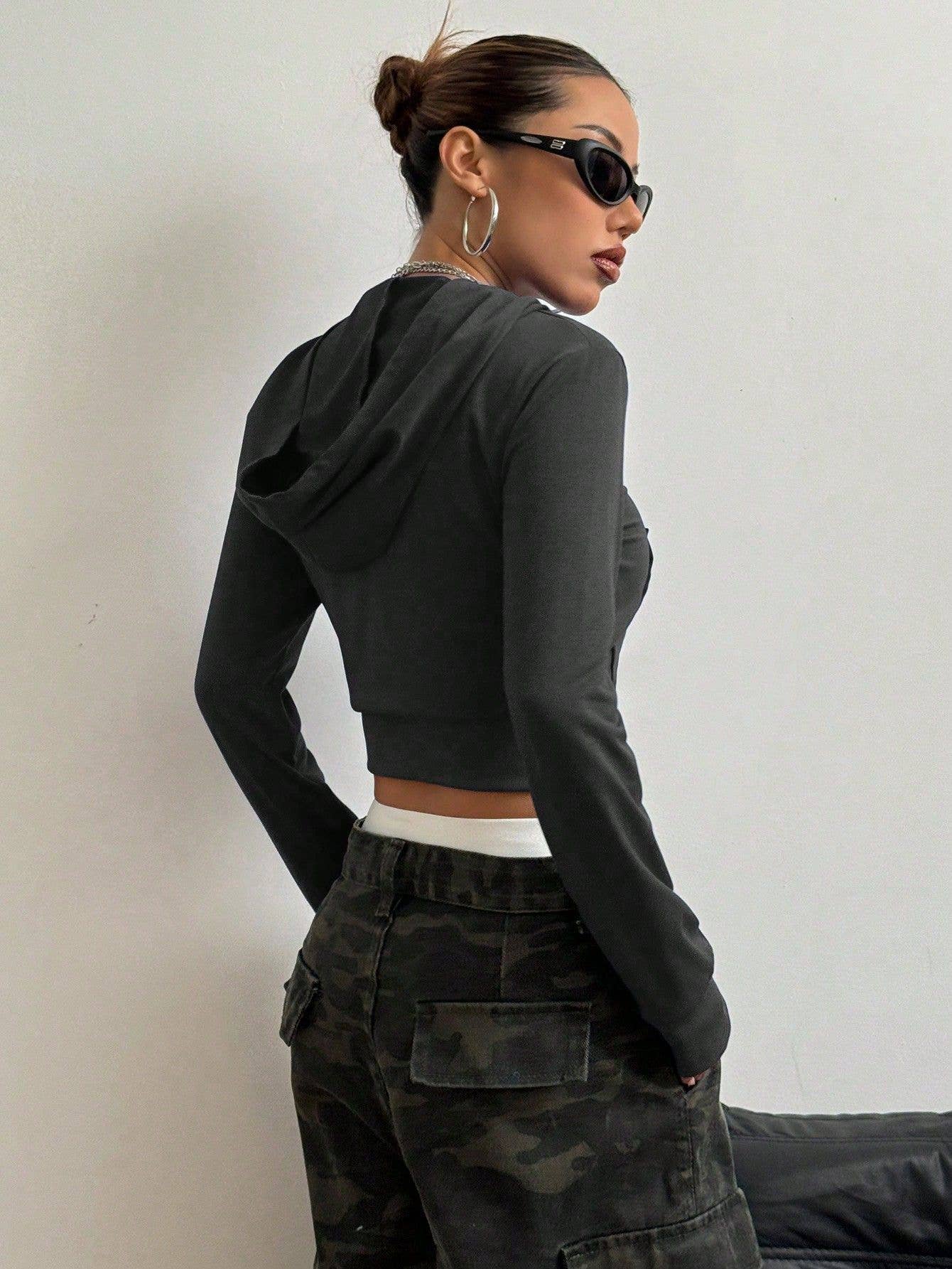 INS hooded zipper printed short hoodie jacket