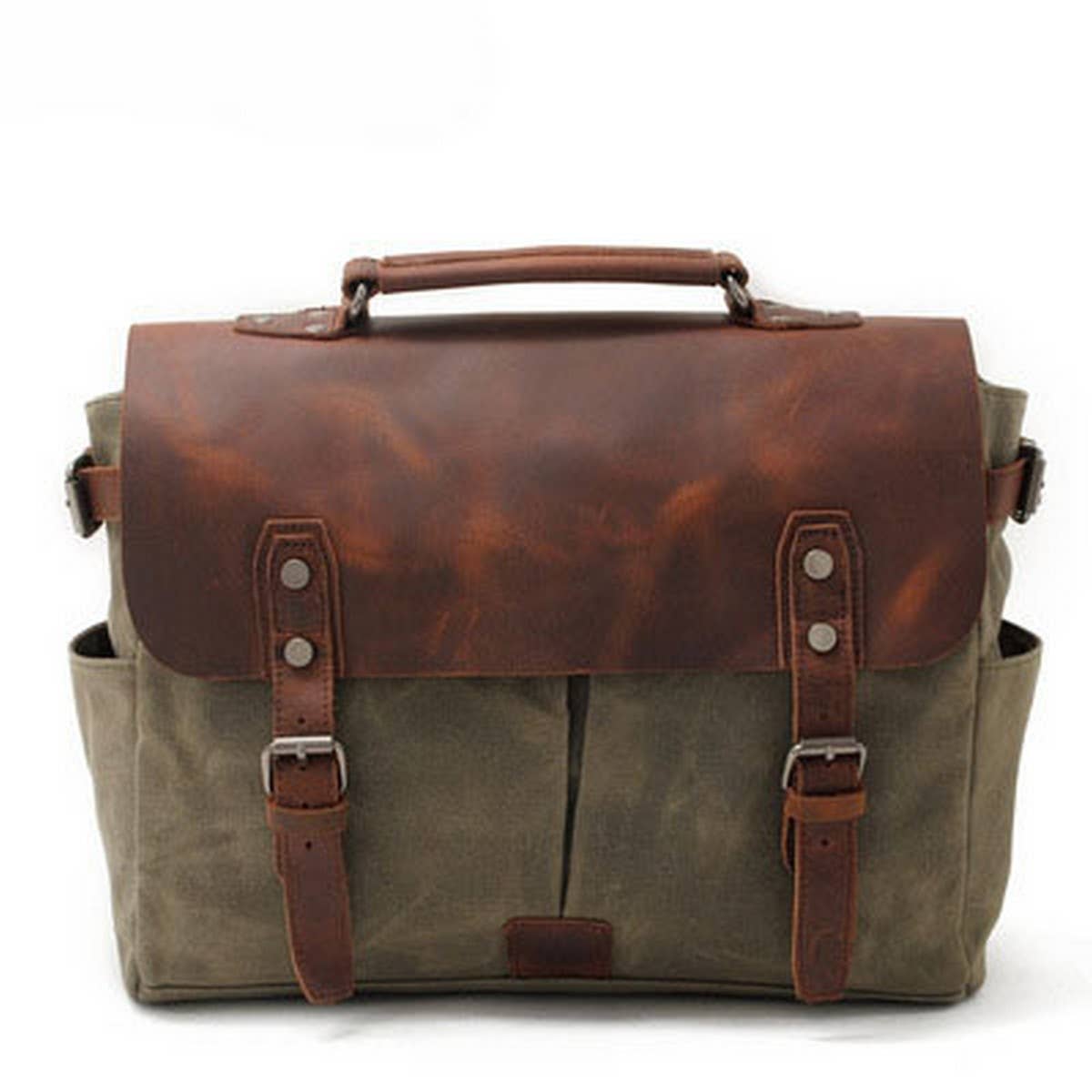 Men's Retro Waxed Canvas Leather Messenger Bag_CWAB5559