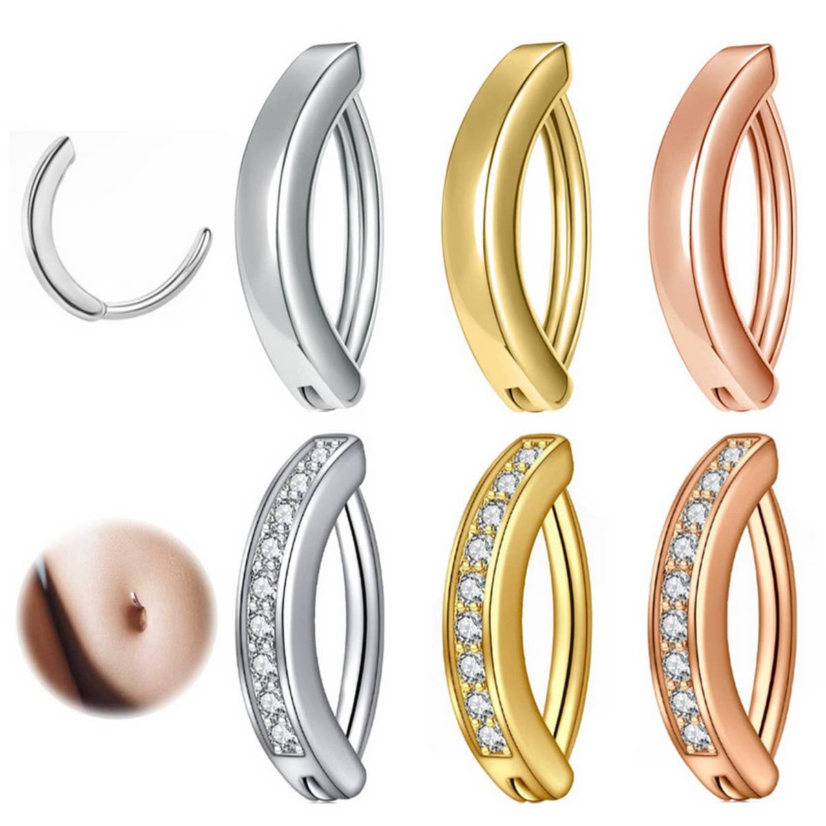 Minimalist CZ Belly Ring ? Polished Metal Style