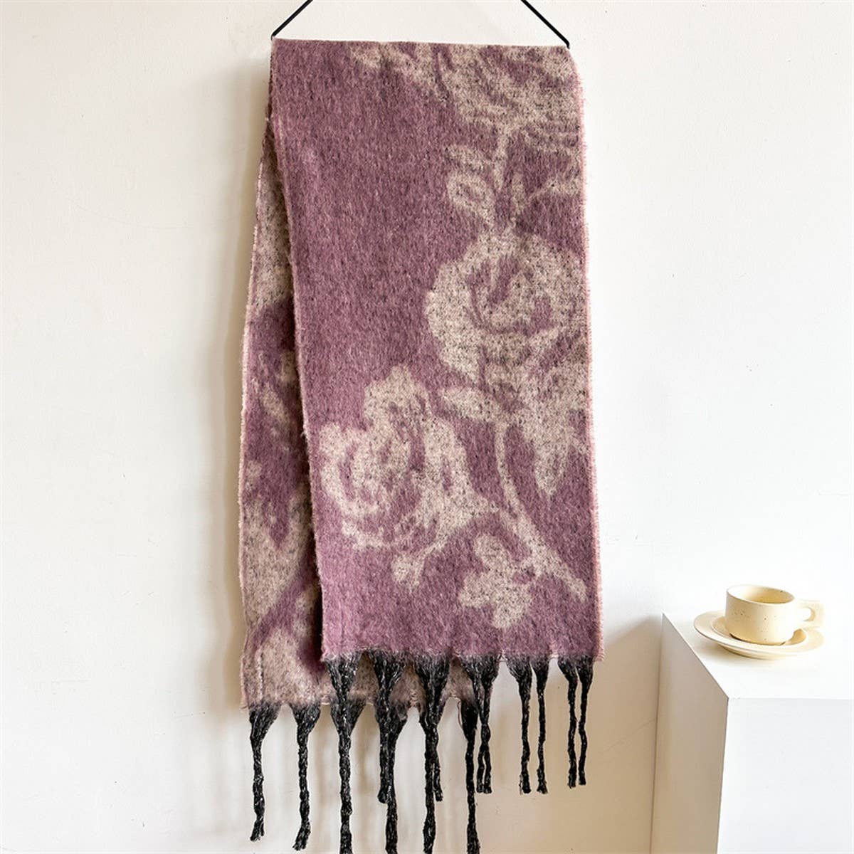 Rose Tassel Scarf - Colorblock Long Winter Wrap