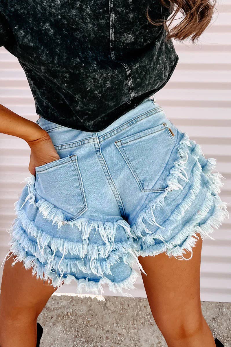Flower bud high-elasticity denim shorts