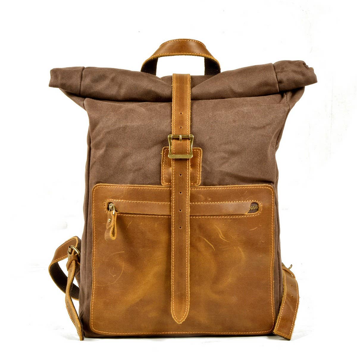 Vintage Waxed Canvas Leather Backpack for Men_CWAB5540