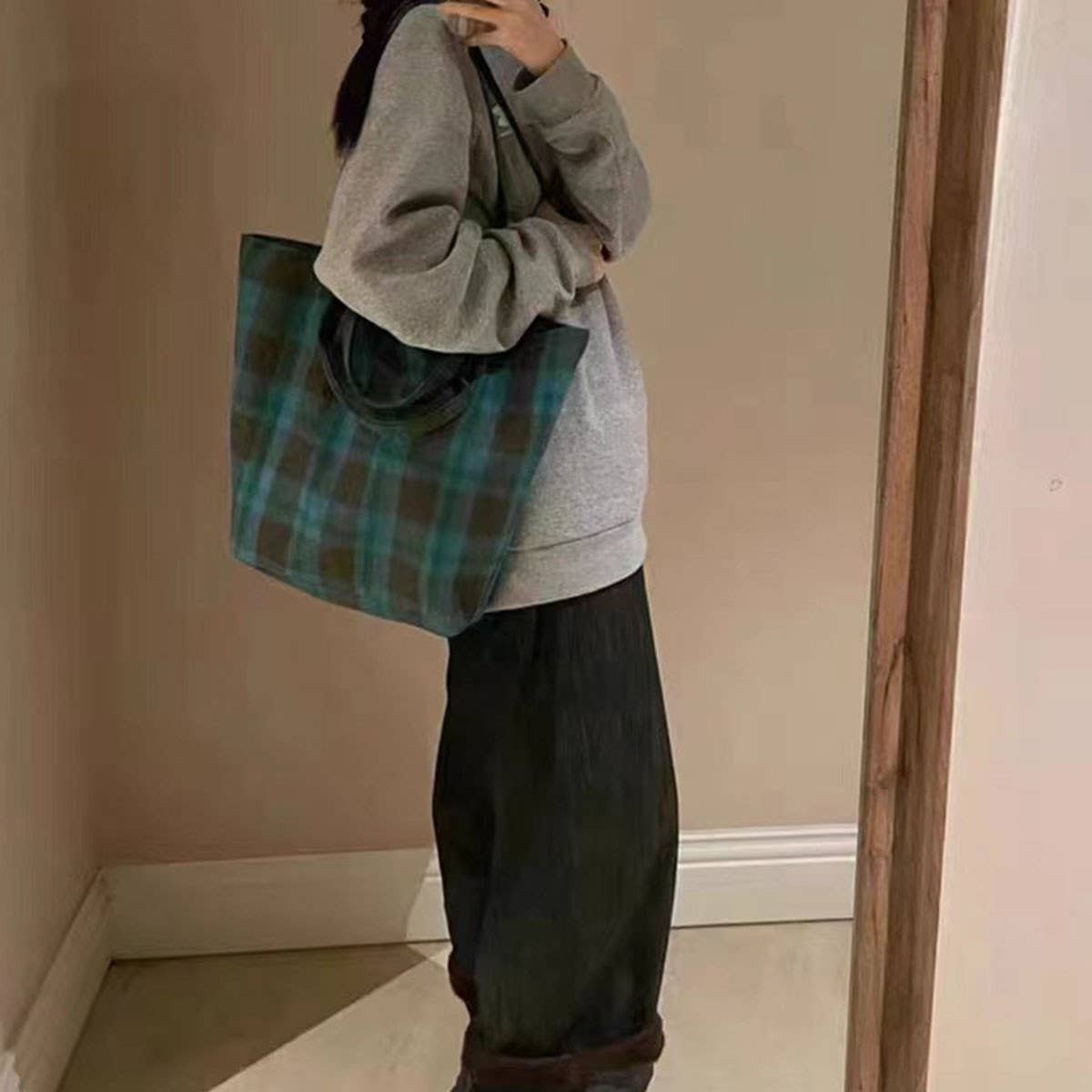 FASHIONABLE ALL-MATCH WOOL PLAID SHOULDER HANDBAG_CWAB4099