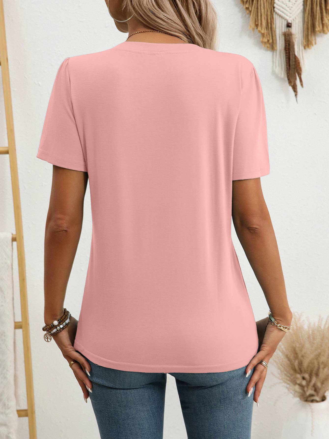 Solid-color half-breasted short-sleeved T-shirt