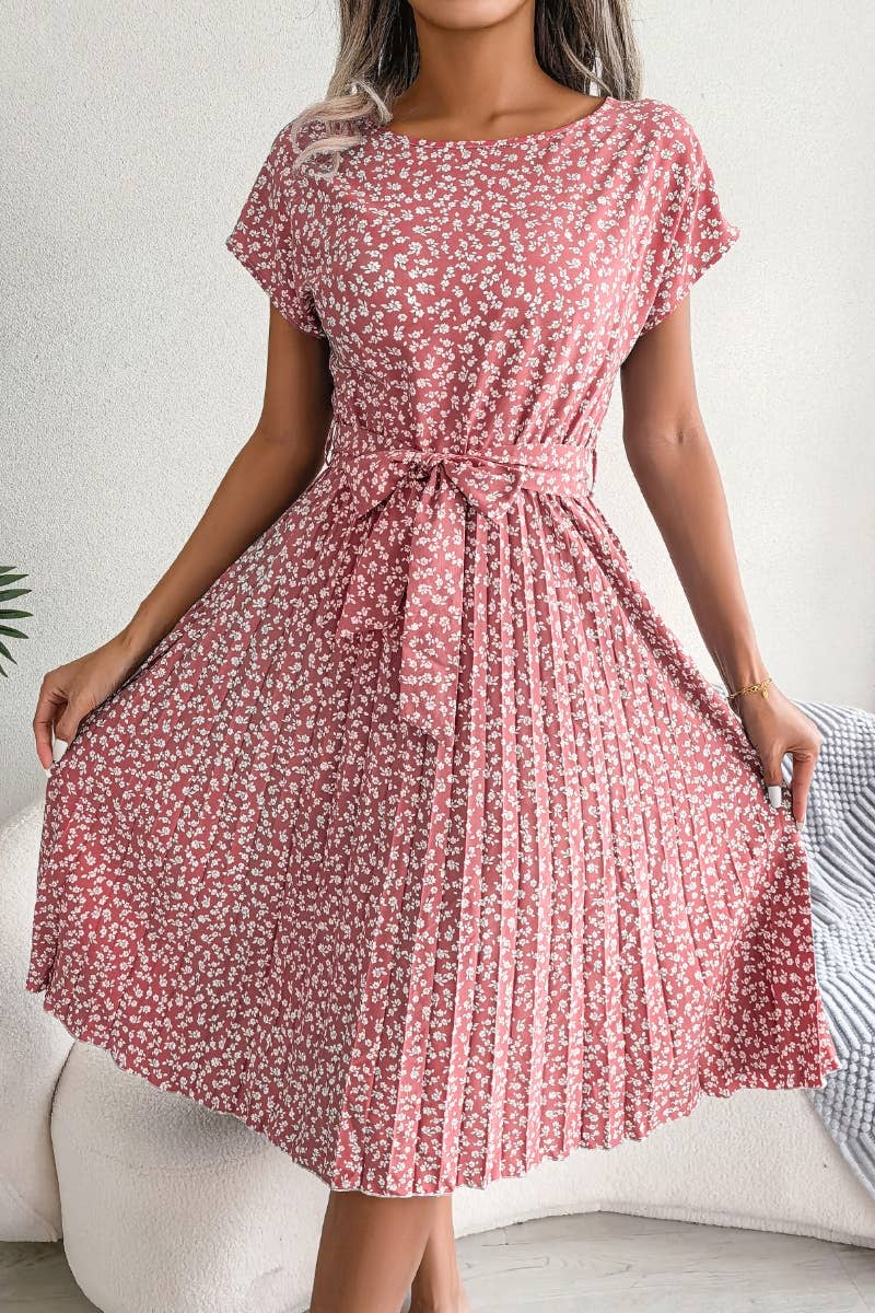 CWDMD2624_SUMMER FLORAL PLEATED DRESS WITH LARGE SWING